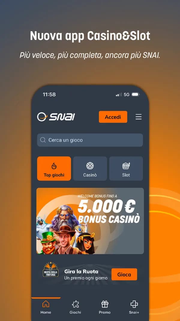SNAI Casino, Slot e Blackjack: official App Store promotional screenshot showing casino home