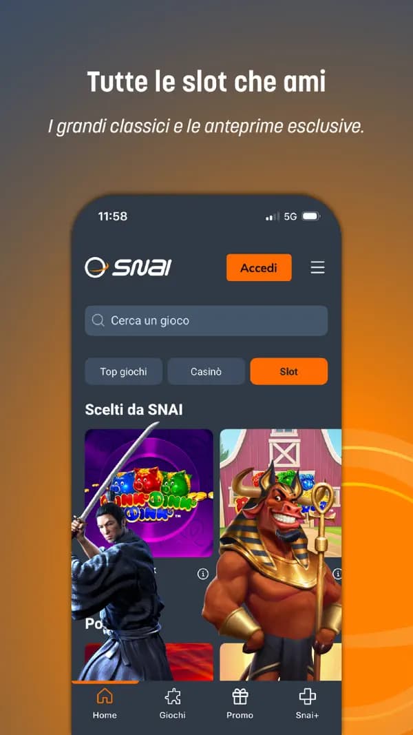 SNAI Casino, Slot e Blackjack: official App Store promotional screenshot showing slot collection